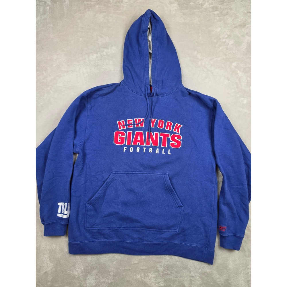 Reebok Hoodie Mens L Blue New York Giants Football Pullover Sweatshirt Y2K
